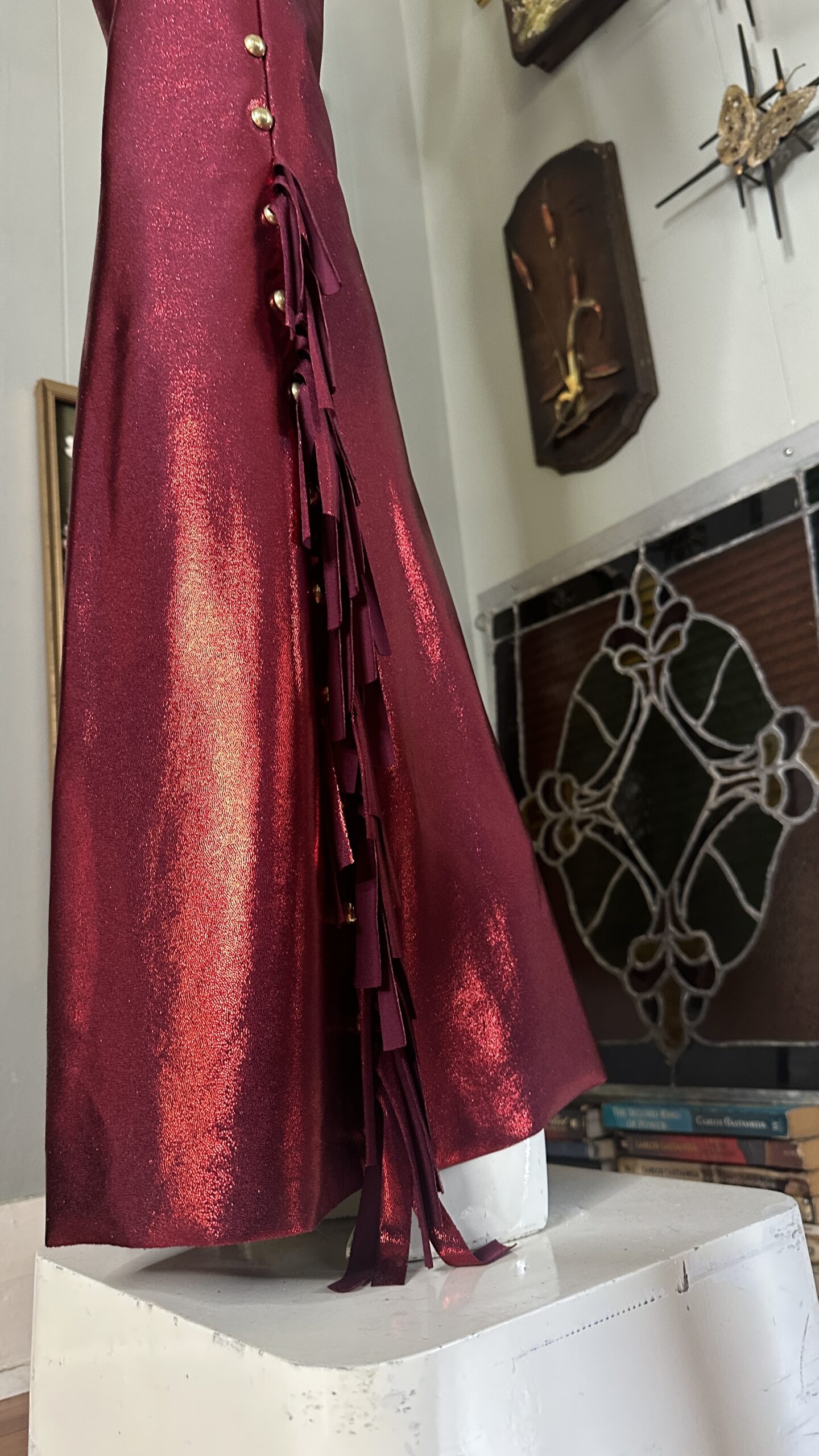 RTS +++ X-Small Liquid Ruby Red with Gold Side Studs and Bell Fringe // Inseam 34 - Image 3