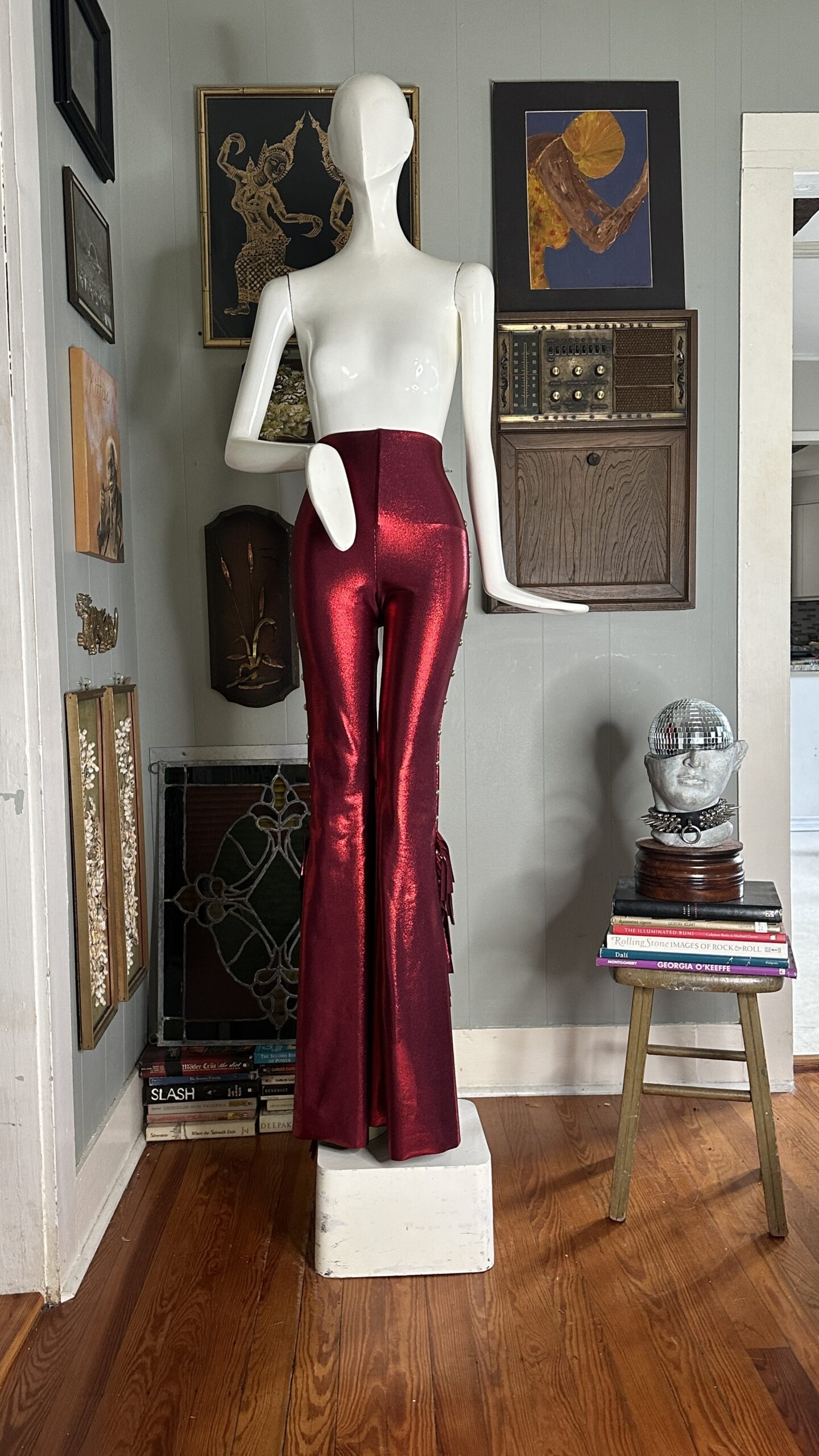 RTS +++ X-Small Liquid Ruby Red with Gold Side Studs and Bell Fringe // Inseam 34 - Image 2